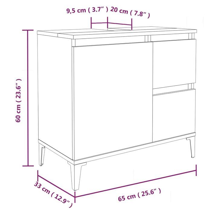 Armoire de salle de bain noir 65x33x60 cm bois d'ingénierie - Photo n°11