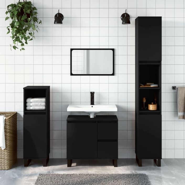 Armoire de salle de bain noir 65x33x60 cm bois d'ingénierie - Photo n°1