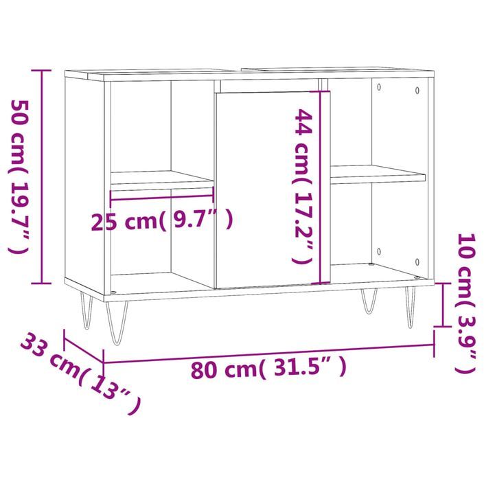 Armoire de salle de bain noir 80x33x60 cm bois d'ingénierie - Photo n°12