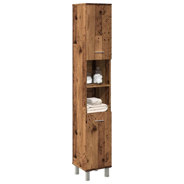 Armoire de salle de bain vieux bois 30x30x179cm bois ingénierie - Photo n°1