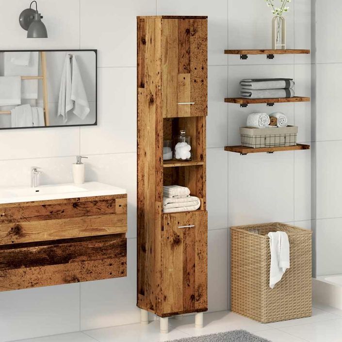 Armoire de salle de bain vieux bois 30x30x179cm bois ingénierie - Photo n°3