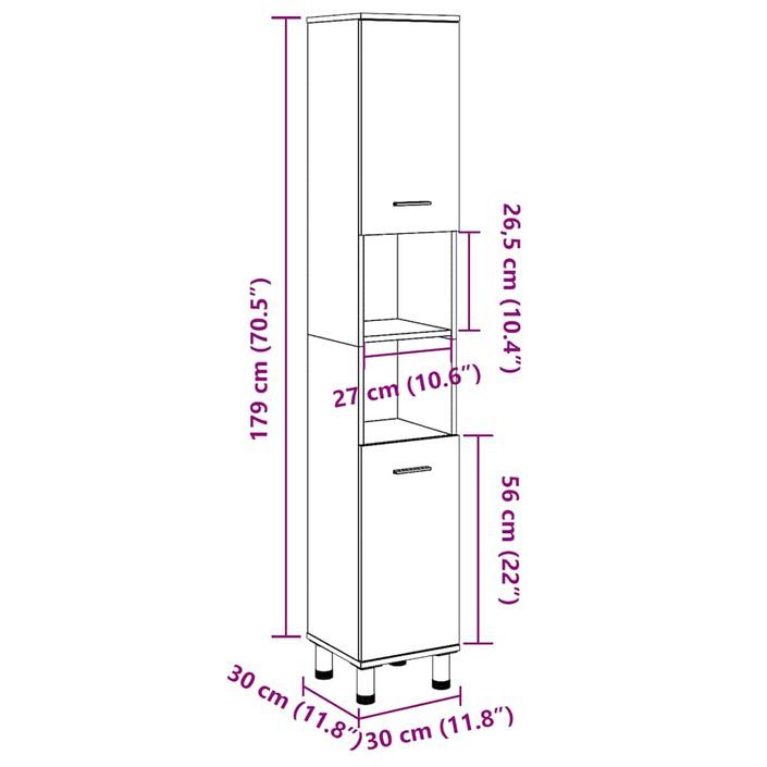 Armoire de salle de bain vieux bois 30x30x179cm bois ingénierie - Photo n°11