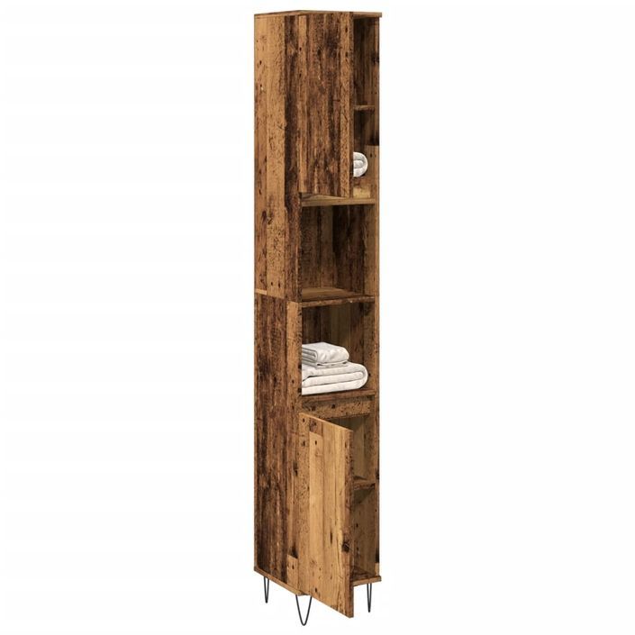 Armoire de salle de bain vieux bois 30x30x190cm bois ingénierie - Photo n°1