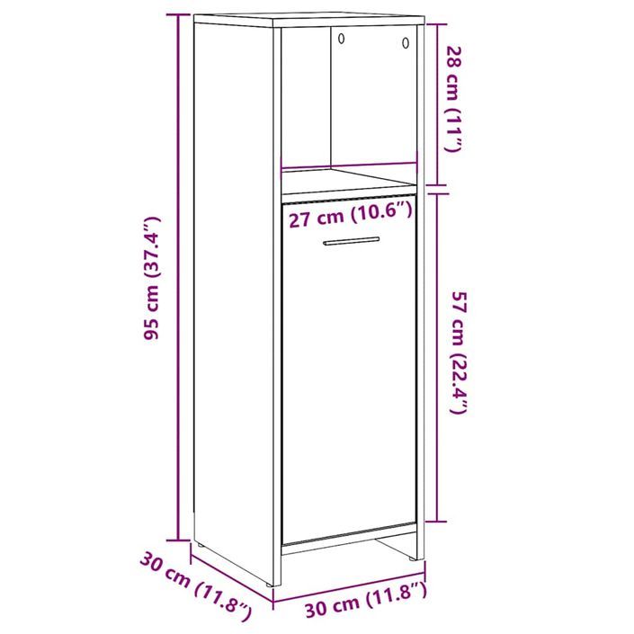 Armoire de salle de bain vieux bois 30x30x95 cm bois ingénierie - Photo n°10