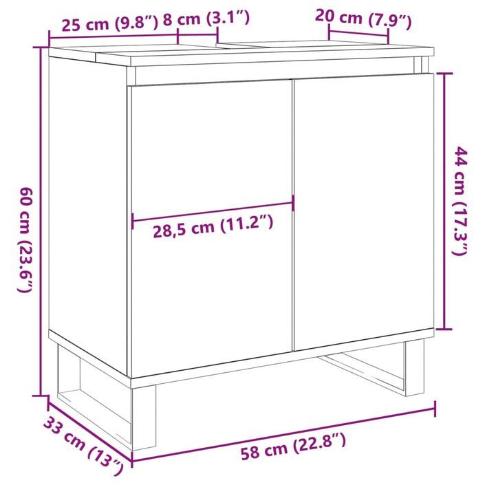 Armoire de salle de bain vieux bois 58x33x60 cm bois ingénierie - Photo n°10