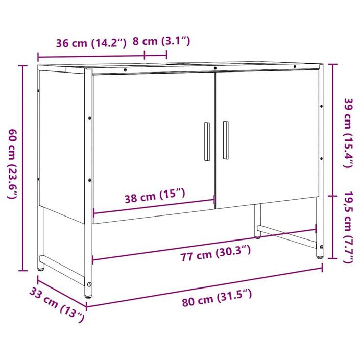 Armoire de salle de bain vieux bois 80x33x60 cm bois ingénierie - Photo n°12