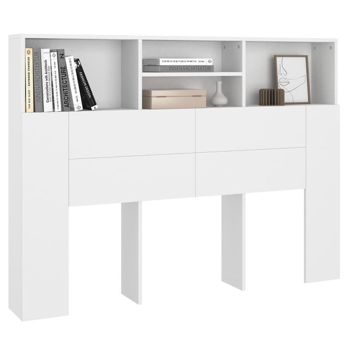 Armoire de tête de lit Blanc 140x19x103,5 cm - Photo n°4