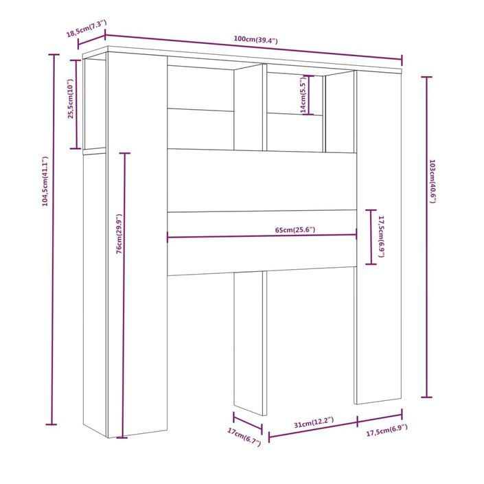 Armoire de tête de lit Blanc brillant 100x18,5x104,5 cm - Photo n°6