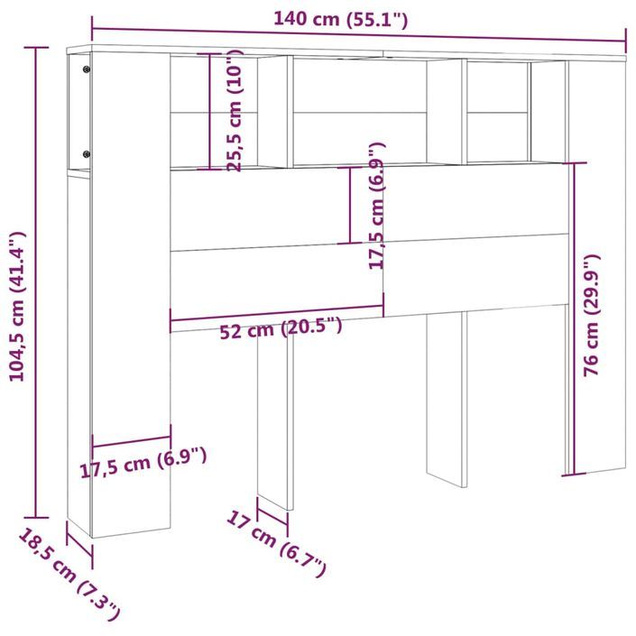 Armoire de tête de lit Blanc brillant 140x18,5x104,5 cm - Photo n°6