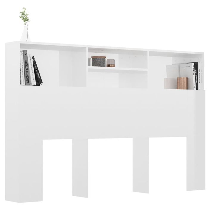 Armoire de tête de lit Blanc brillant 160x19x103,5 cm - Photo n°4