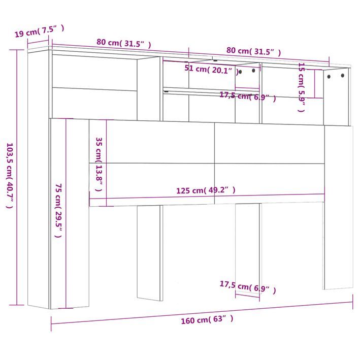 Armoire de tête de lit Blanc brillant 160x19x103,5 cm - Photo n°7