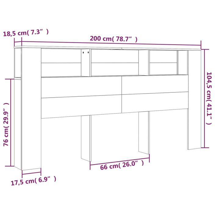 Armoire de tête de lit Blanc brillant 200x18,5x104,5 cm - Photo n°7