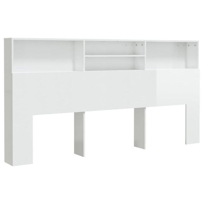 Armoire de tête de lit Blanc brillant 200x19x103,5 cm - Photo n°2