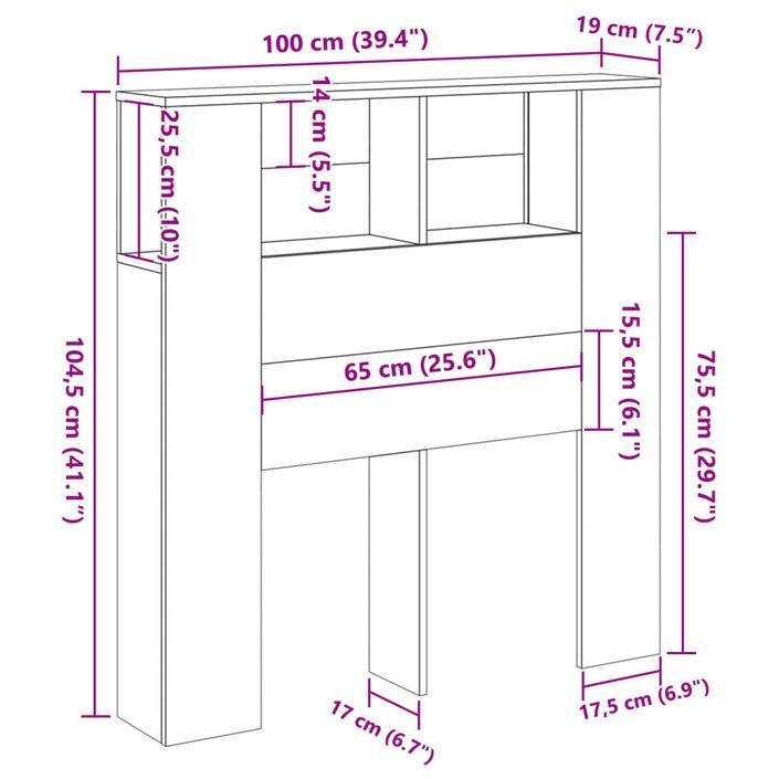 Armoire de tête de lit chêne artisanal 100x19x104,5 cm - Photo n°9