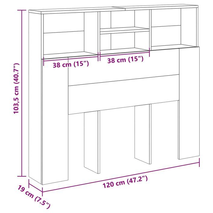 Armoire de tête de lit chêne artisanal 120x19x103,5 cm - Photo n°9