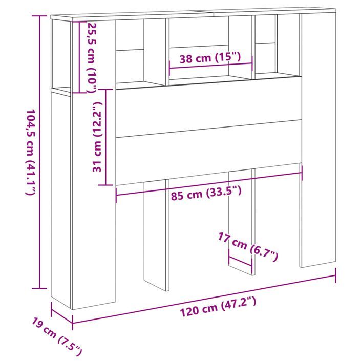 Armoire de tête de lit chêne artisanal 120x19x104,5 cm - Photo n°9