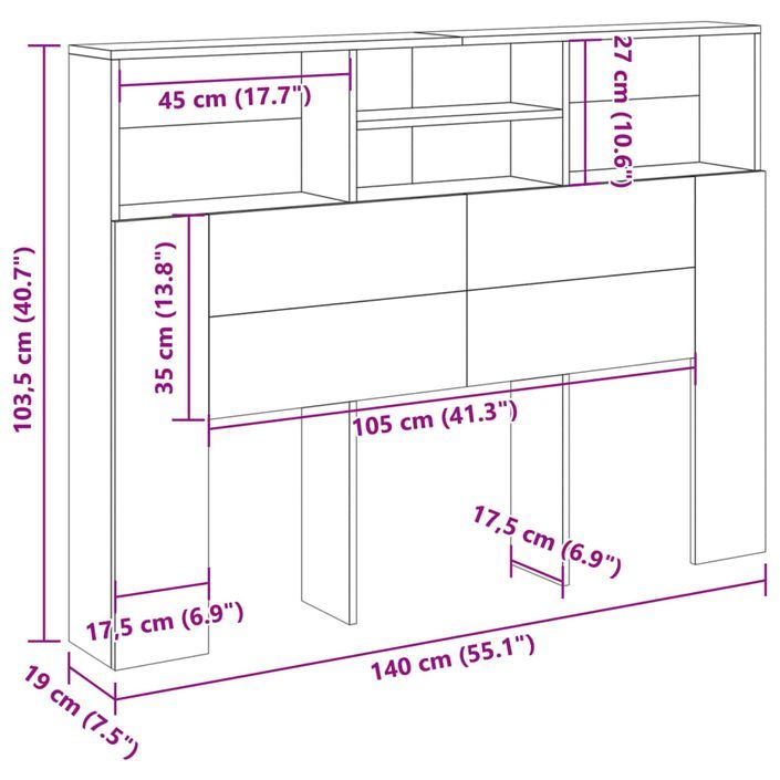 Armoire de tête de lit chêne artisanal 140x19x103,5 cm - Photo n°9