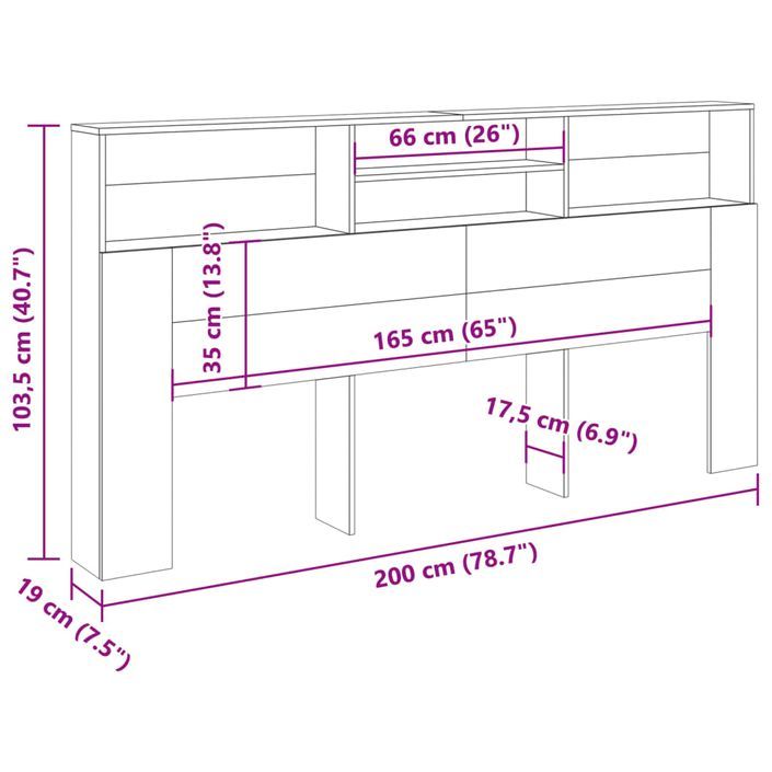 Armoire de tête de lit chêne artisanal 200x19x103,5 cm - Photo n°9