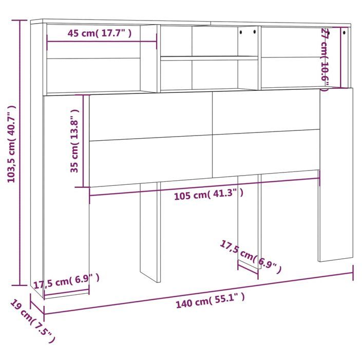 Armoire de tête de lit Chêne sonoma 140x19x103,5 cm - Photo n°7