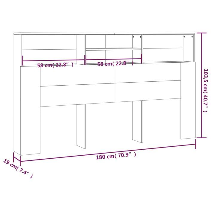 Armoire de tête de lit Chêne sonoma 180x19x103,5 cm - Photo n°7