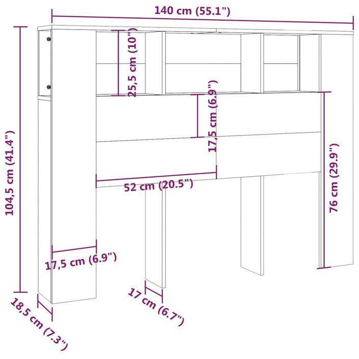 Armoire de tête de lit Gris béton 140x18,5x104,5 cm - Photo n°6