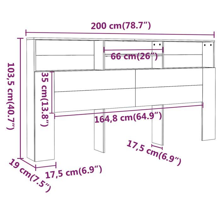 Armoire de tête de lit Gris béton 200x19x103,5 cm - Photo n°6