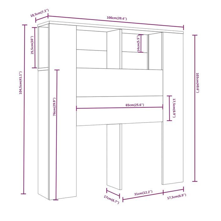 Armoire de tête de lit Sonoma gris 100x18,5x104,5 cm - Photo n°6