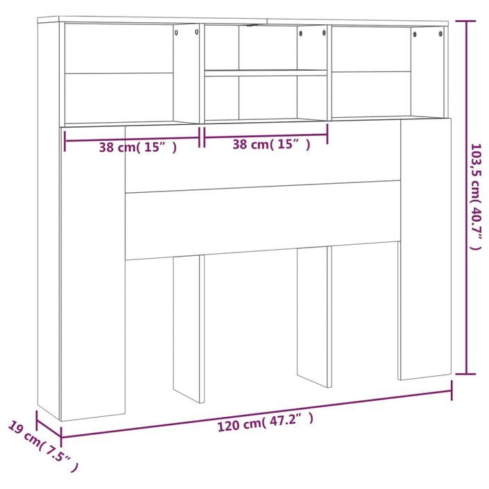 Armoire de tête de lit Sonoma gris 120x19x103,5 cm - Photo n°7