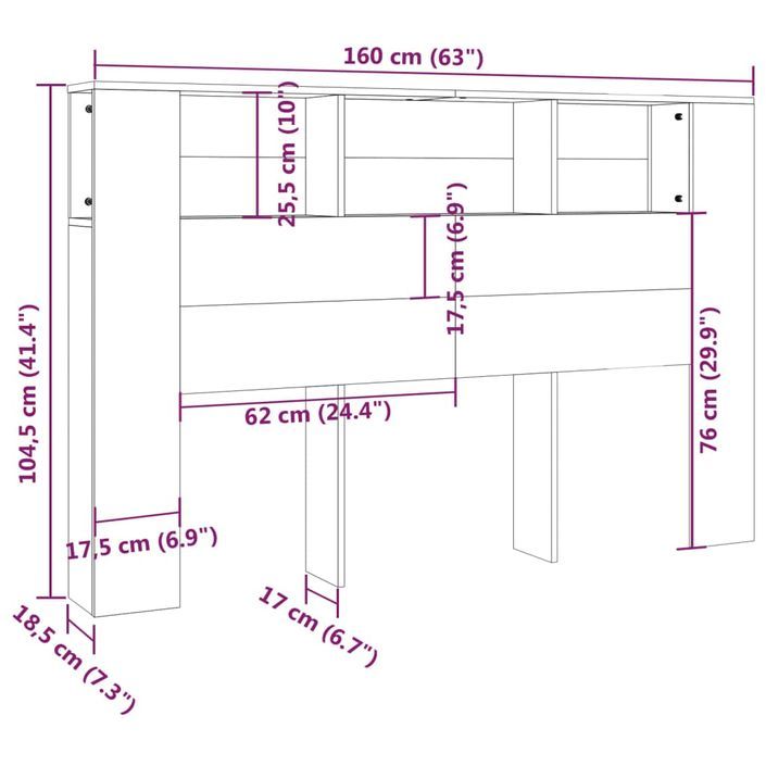 Armoire de tête de lit Sonoma gris 160x18,5x104,5 cm - Photo n°6