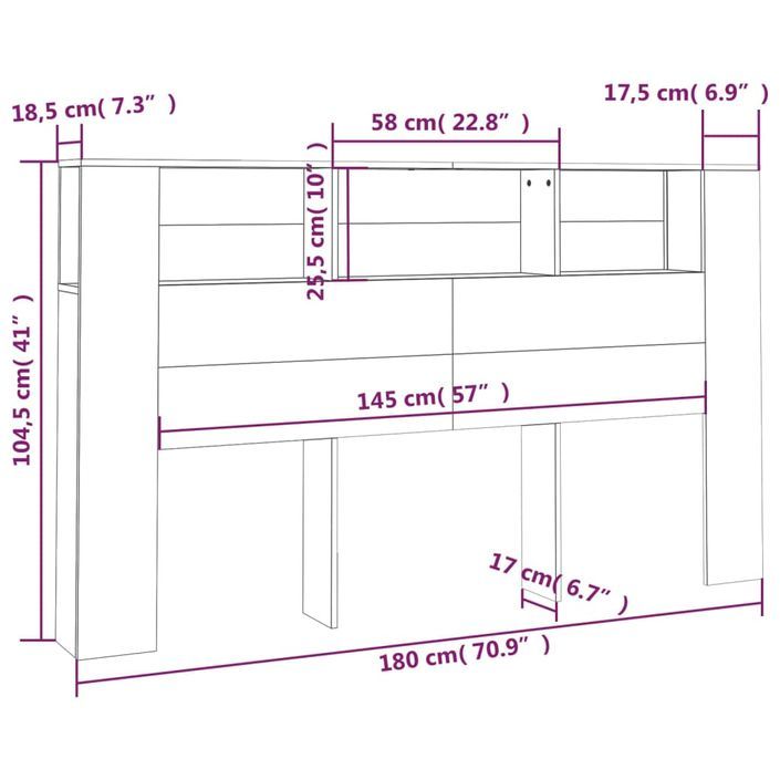 Armoire de tête de lit Sonoma gris 180x18,5x104,5 cm - Photo n°6