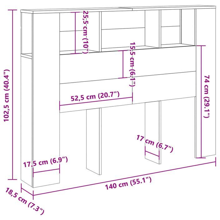 Armoire de tête de lit vieux bois 140x18,5x102,5 cm - Photo n°9