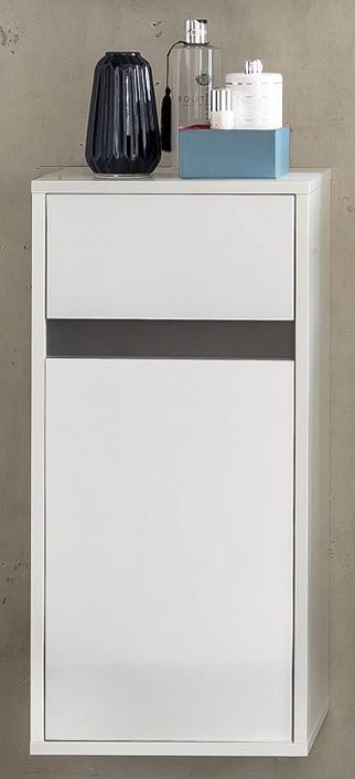 Armoire de toilette 1 porte 1 tiroir bois MDF blanc Sabine - Photo n°1