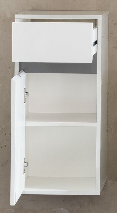 Armoire de toilette 1 porte 1 tiroir bois MDF blanc Sabine - Photo n°2