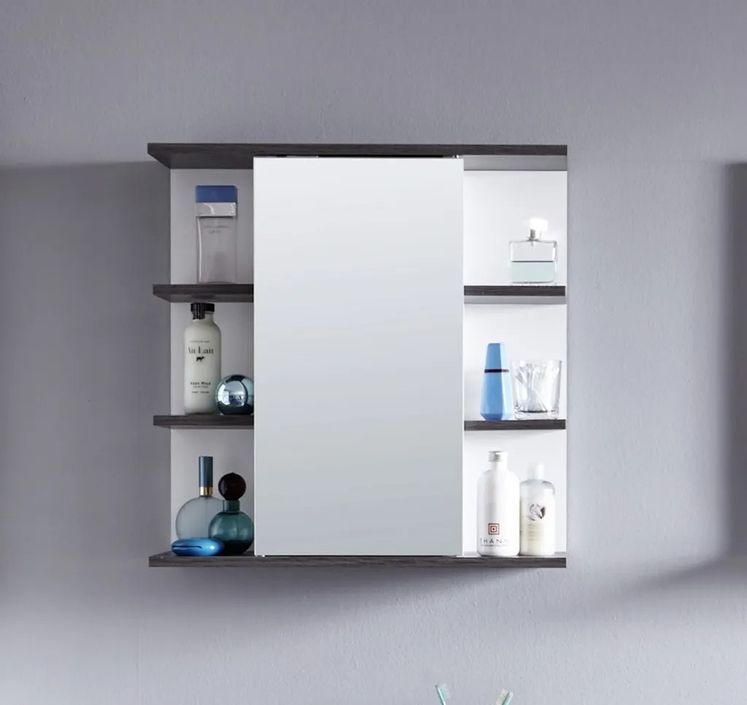 Armoire de toilette 1 porte blanc et gris mat avec miroir Dufay - Photo n°5