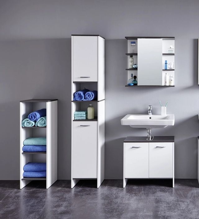 Armoire de toilette 1 porte blanc et gris mat avec miroir Dufay - Photo n°2