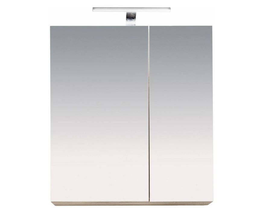 Armoire de toilette 2 portes mélaminé blanc et chêne clair avec miroir Payne - Photo n°1
