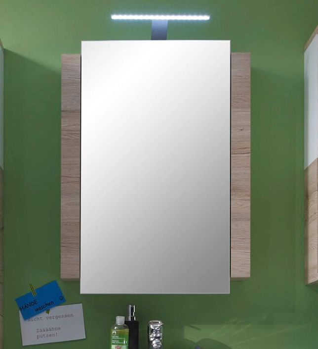 Armoire de toilette à LED 1 porte blanc et chêne clair avec miroir Masie - Photo n°1