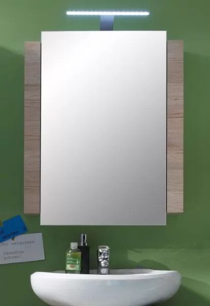 Armoire de toilette à LED 1 porte blanc et chêne clair avec miroir Masie - Photo n°4