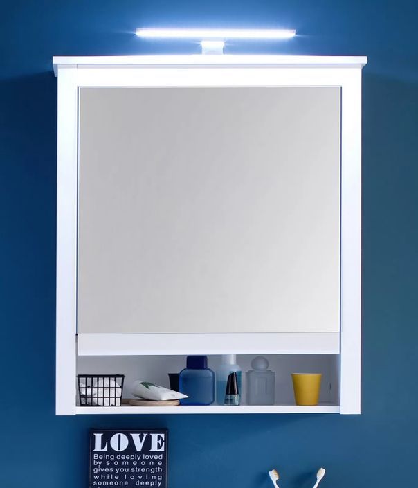 Armoire de toilette à LED 1 porte mélaminé blanc avec miroir Leone - Photo n°4