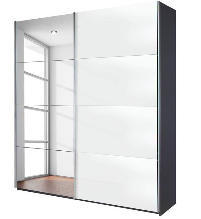 Armoire design 2 portes coulissantes verre teinté blanc et miroir et gris anthracite Luxia - Photo n°1