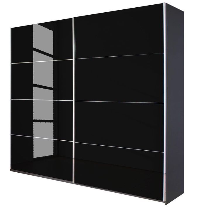 Armoire design 2 portes coulissantes verre teinté noir et gris anthracite Luxia - Photo n°1