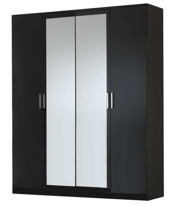 Armoire design de chambre 4 portes battantes bois laqué noir Turin 181 cm - Photo n°1