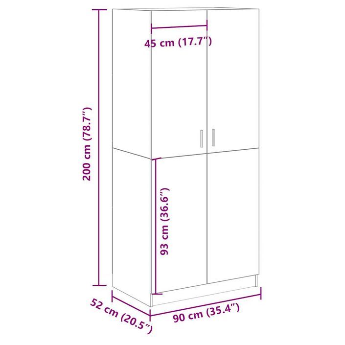 Armoire en chêne artisanal 90 x 52 x 200 cm bois d'ingénierie - Photo n°9