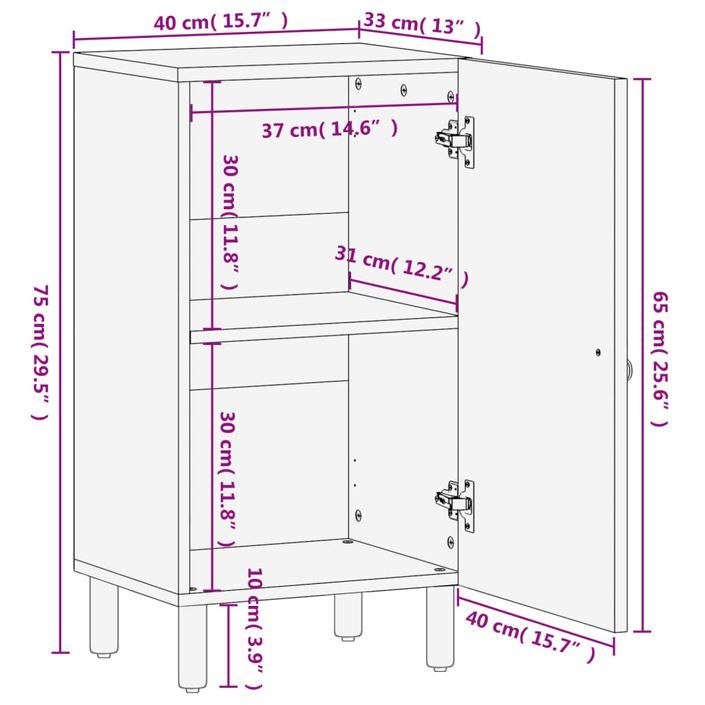 Armoire latérale 40x33x75 cm bois massif de manguier - Photo n°11