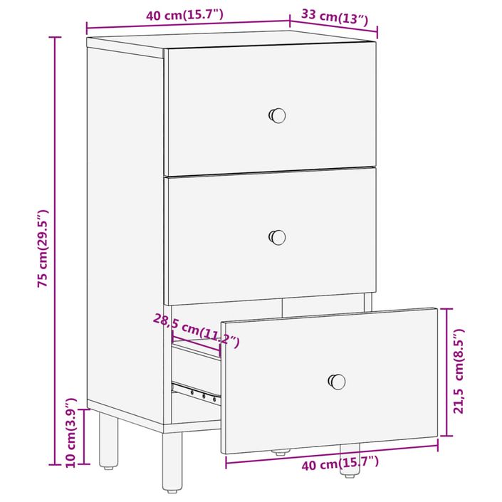 Armoire latérale 40x33x75 cm bois massif de manguier - Photo n°10