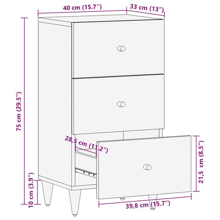 Armoire latérale 40x33x75 cm bois massif de manguier - Photo n°11