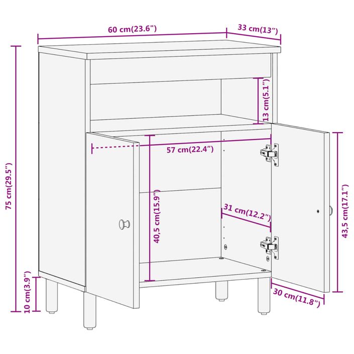 Armoire latérale 60x33x75 cm bois massif d'acacia - Photo n°12