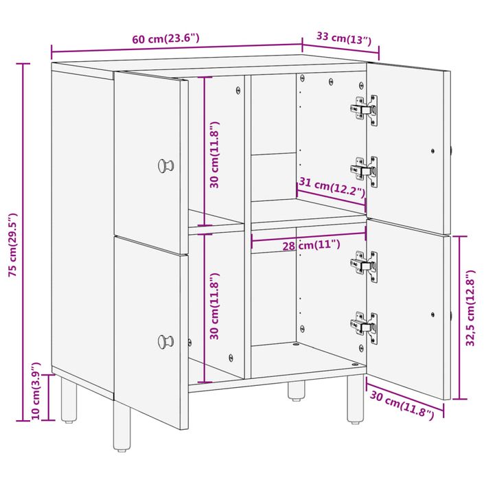 Armoire latérale 60x33x75 cm bois massif d'acacia - Photo n°12