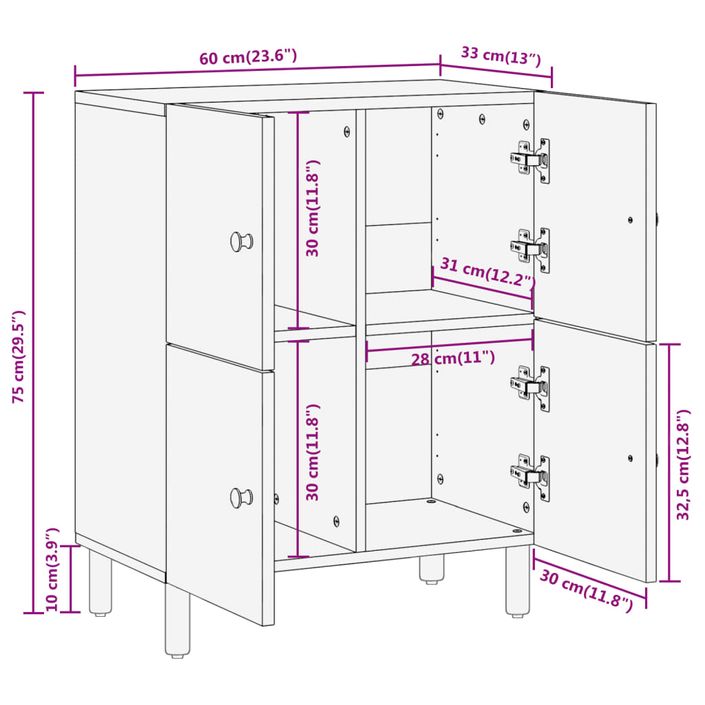 Armoire latérale 60x33x75 cm bois massif de manguier - Photo n°10