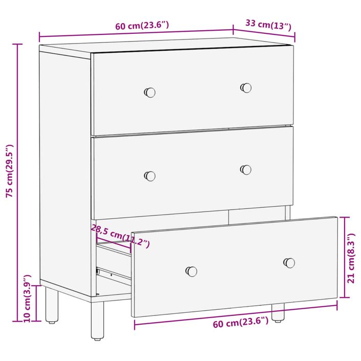 Armoire latérale 60x33x75 cm bois massif de manguier - Photo n°12